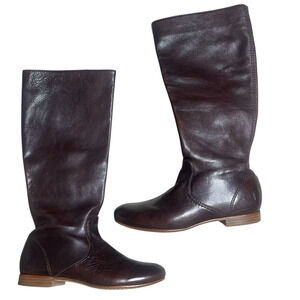 FRYE Jillian Pull On Riding Boots Leather Side Zip Dark Brown Size 5.5 B